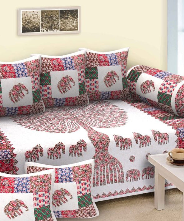Pink Tree of Life Elephant Print Diwan Set