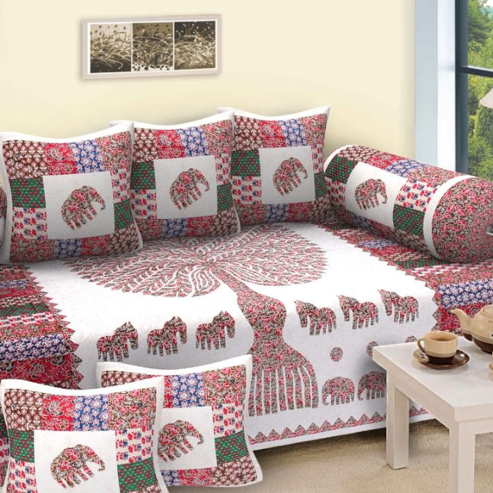 Pink Tree of Life Elephant Print Diwan Set