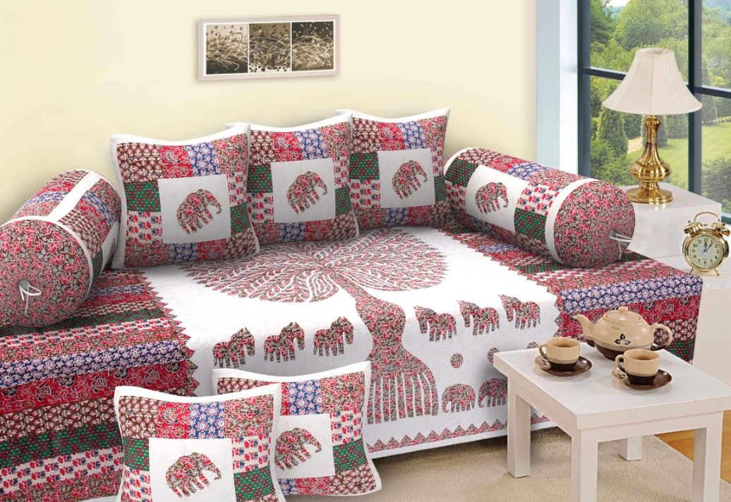 Pink Tree of Life Elephant Print Diwan Set