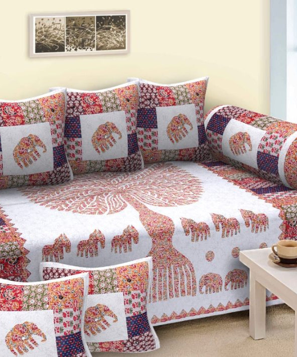 Multicolor Tree of Life Elephant Print Diwan Set