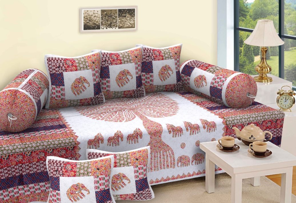 Multicolor Tree of Life Elephant Print Diwan Set