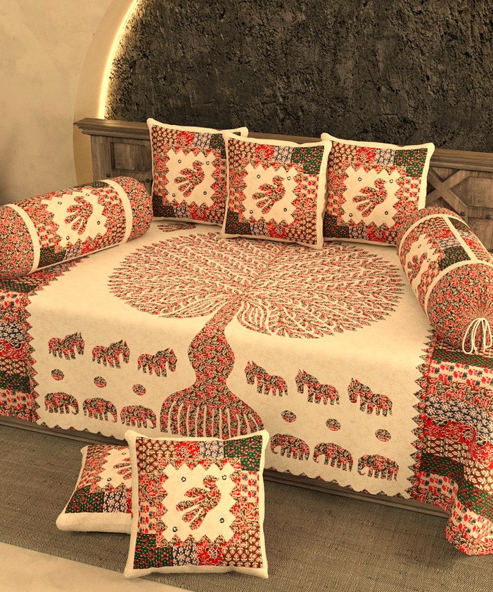 Red Tree of Life Patchwork Print Diwan Set
