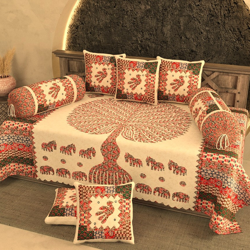Red Tree of Life Patchwork Print Diwan Set