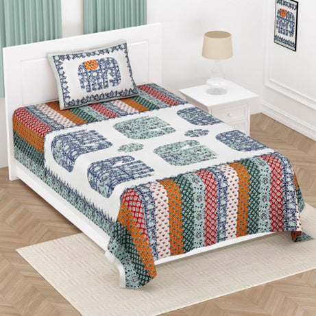 Indigo Elephant Cotton Single Bedsheet