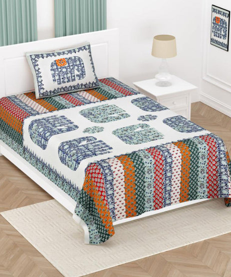 Indigo Elephant Cotton Single Bedsheet