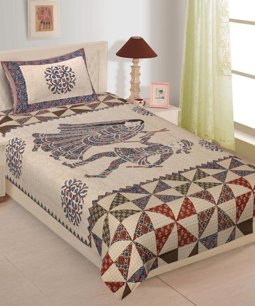 Rajasthani Couple Dance Cotton Single Bedsheet