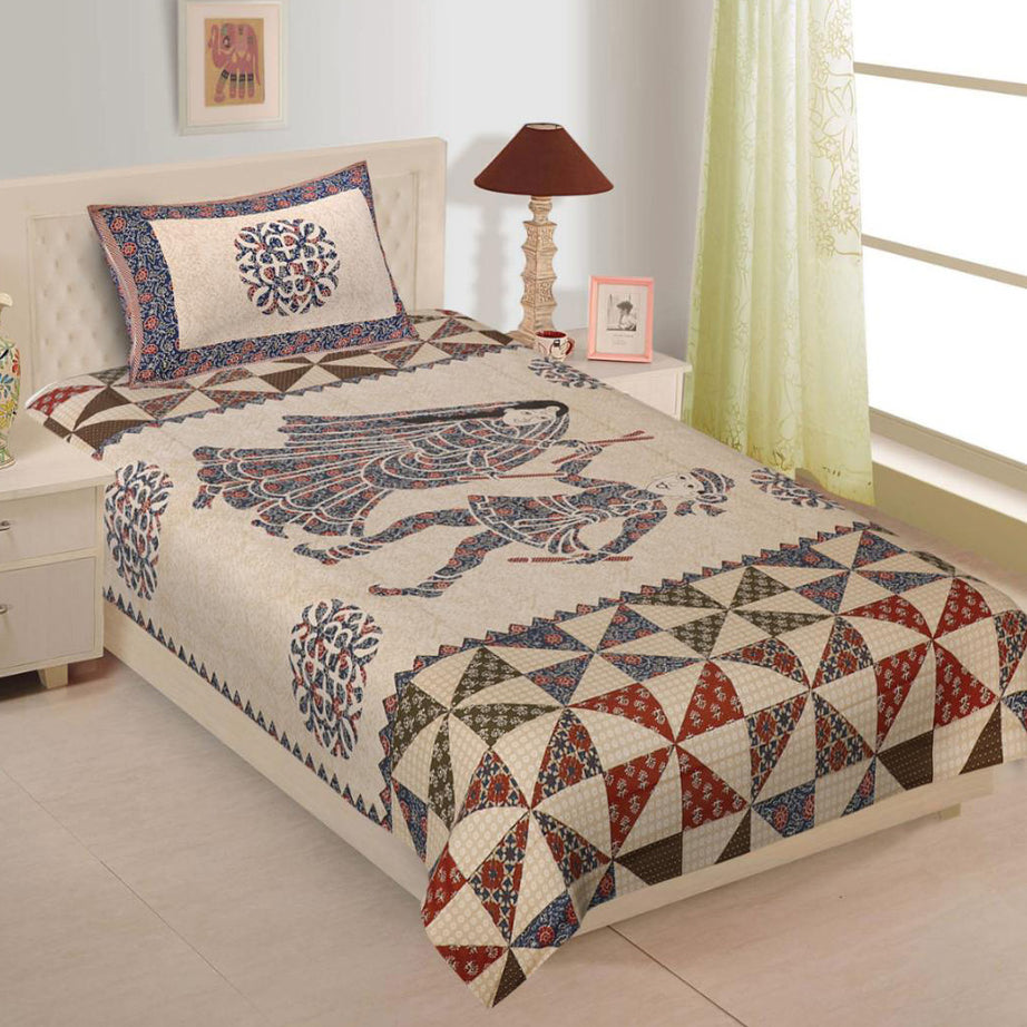 Rajasthani Couple Dance Cotton Single Bedsheet