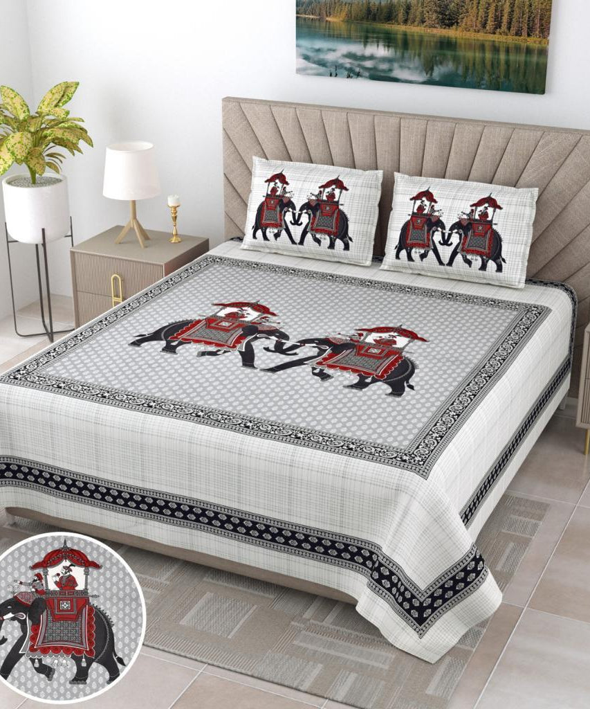 Pure Cotton King Size Bedsheet – Elephant Print