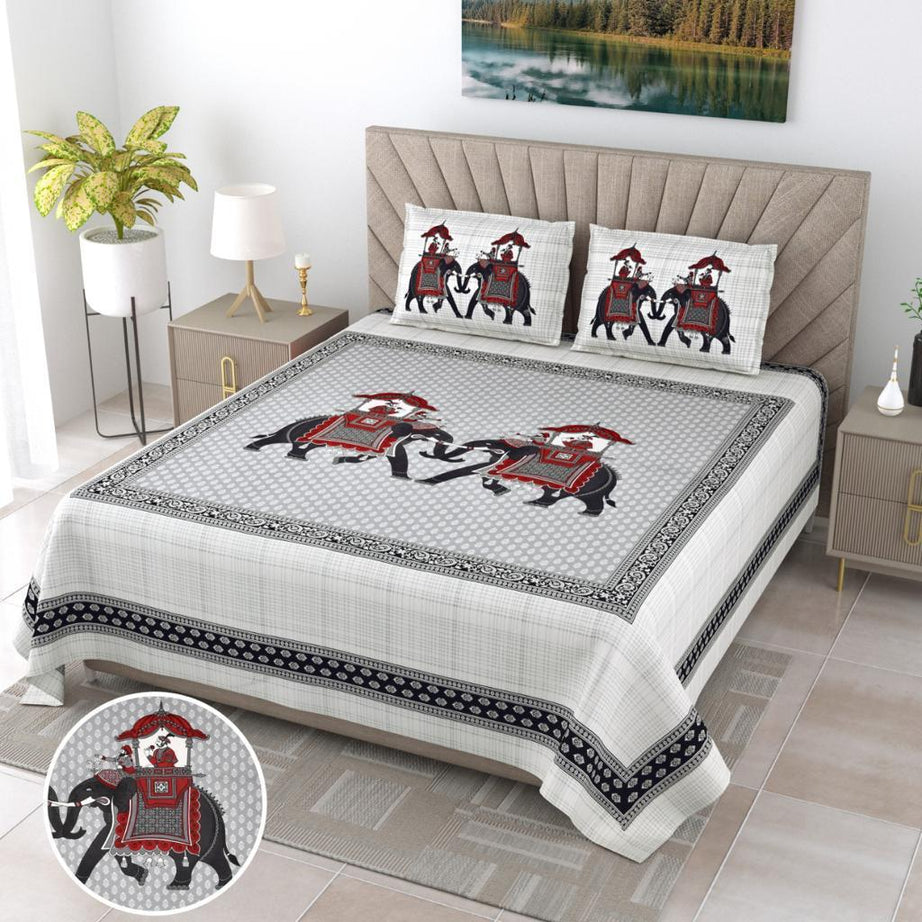 Pure Cotton King Size Bedsheet 108x108 inch – Elephant Print