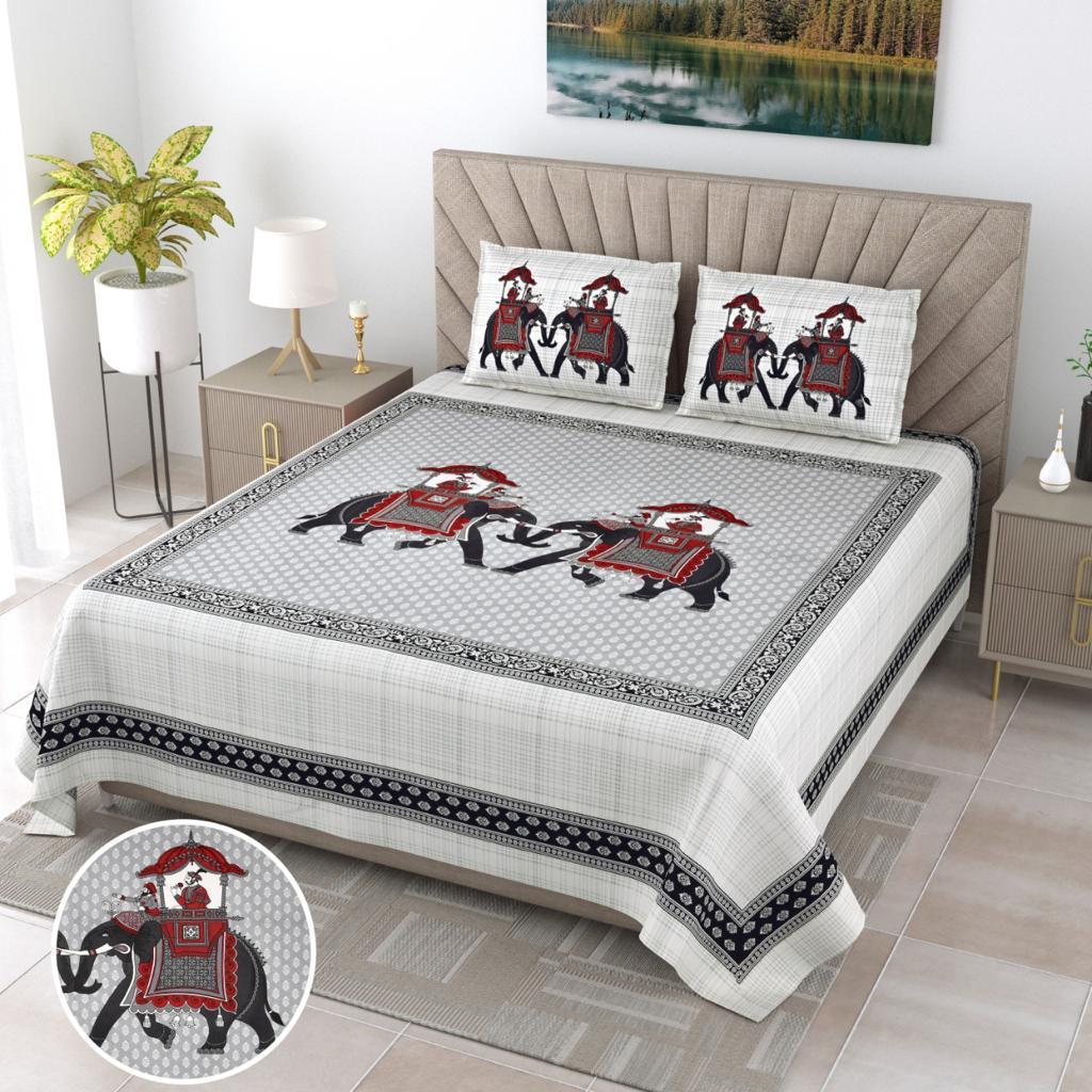 Pure Cotton King Size Bedsheet 108x108 inch – Elephant Print