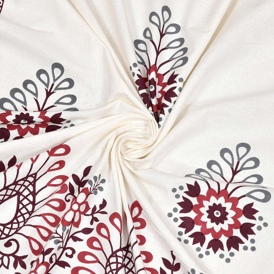 Pure Cotton King Size Bedsheet 108x108 Inch | White Peacock Print