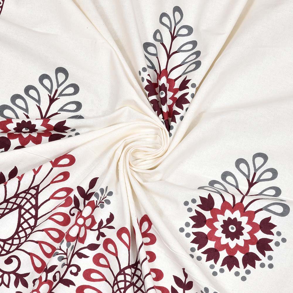 Pure Cotton King Size Bedsheet 108x108 Inch | White Peacock Print