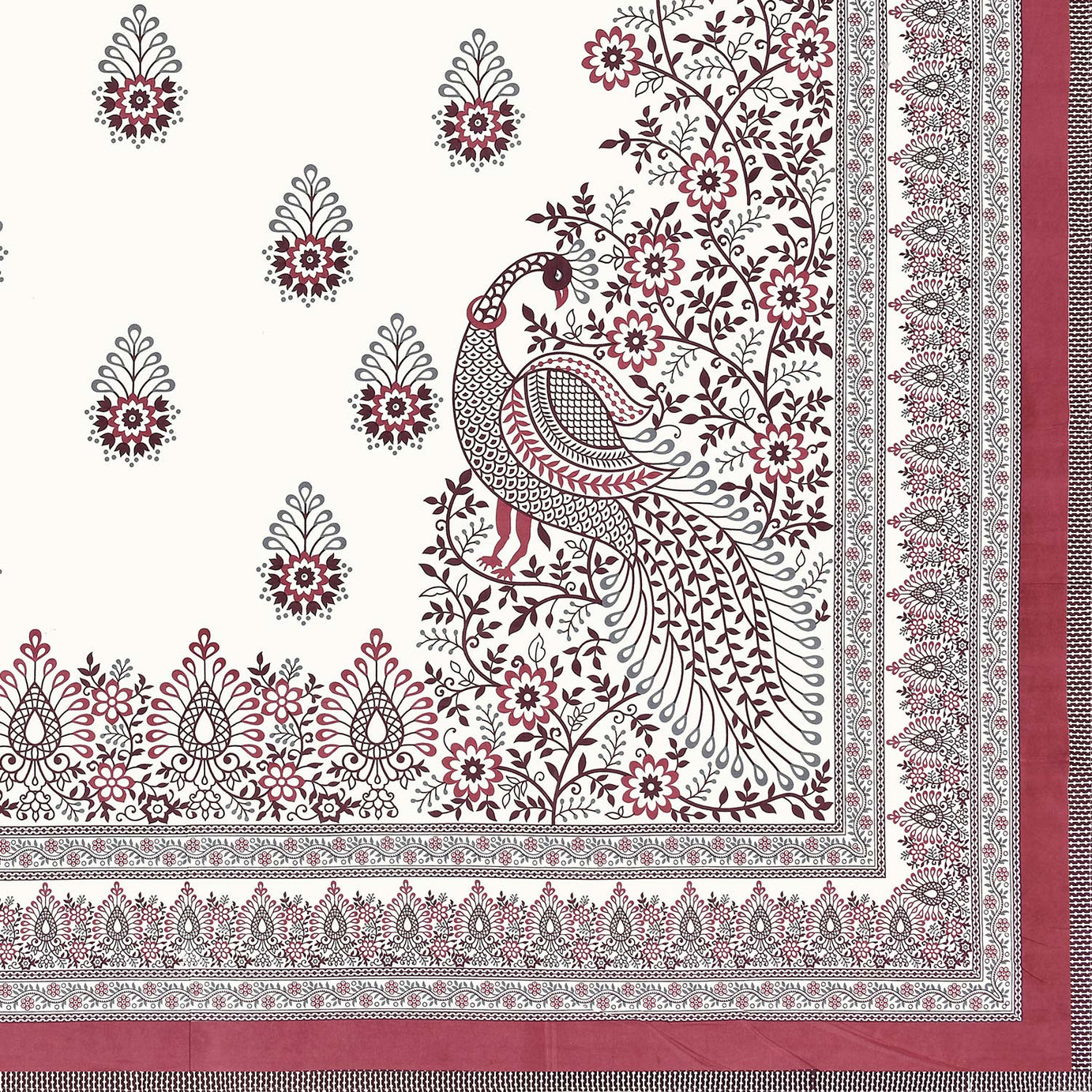Pure Cotton King Size Bedsheet 108x108 Inch | White Peacock Print