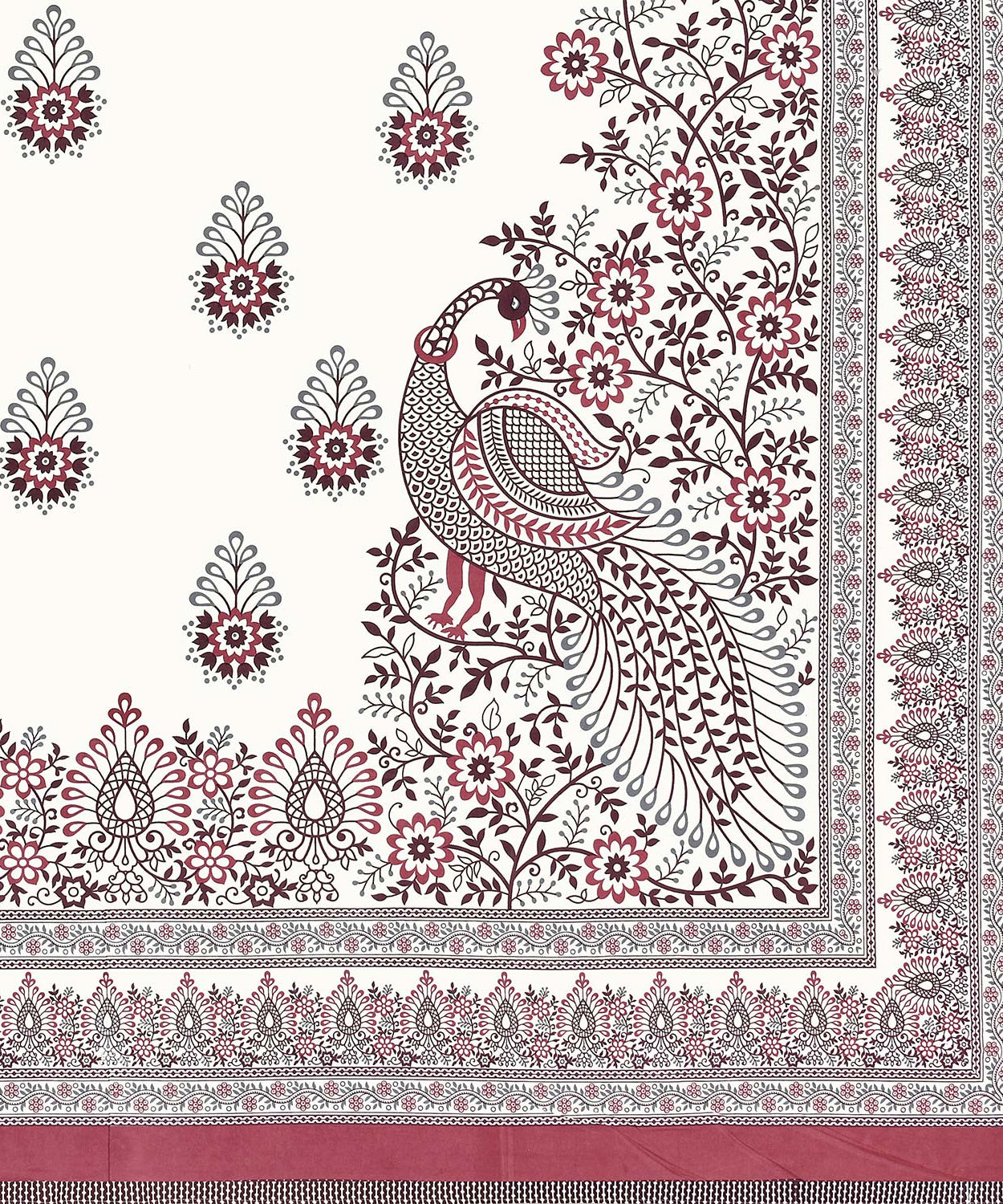 Pure Cotton King Size Bedsheet | White Peacock Print
