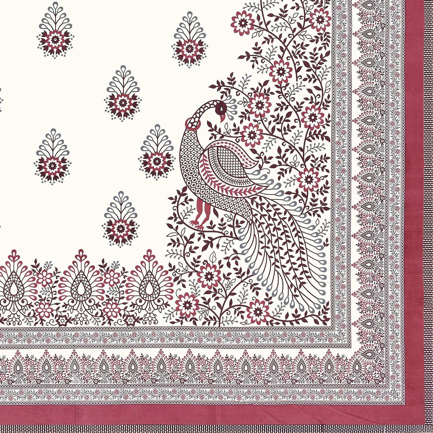 Pure Cotton King Size Bedsheet 108x108 Inch | White Peacock Print