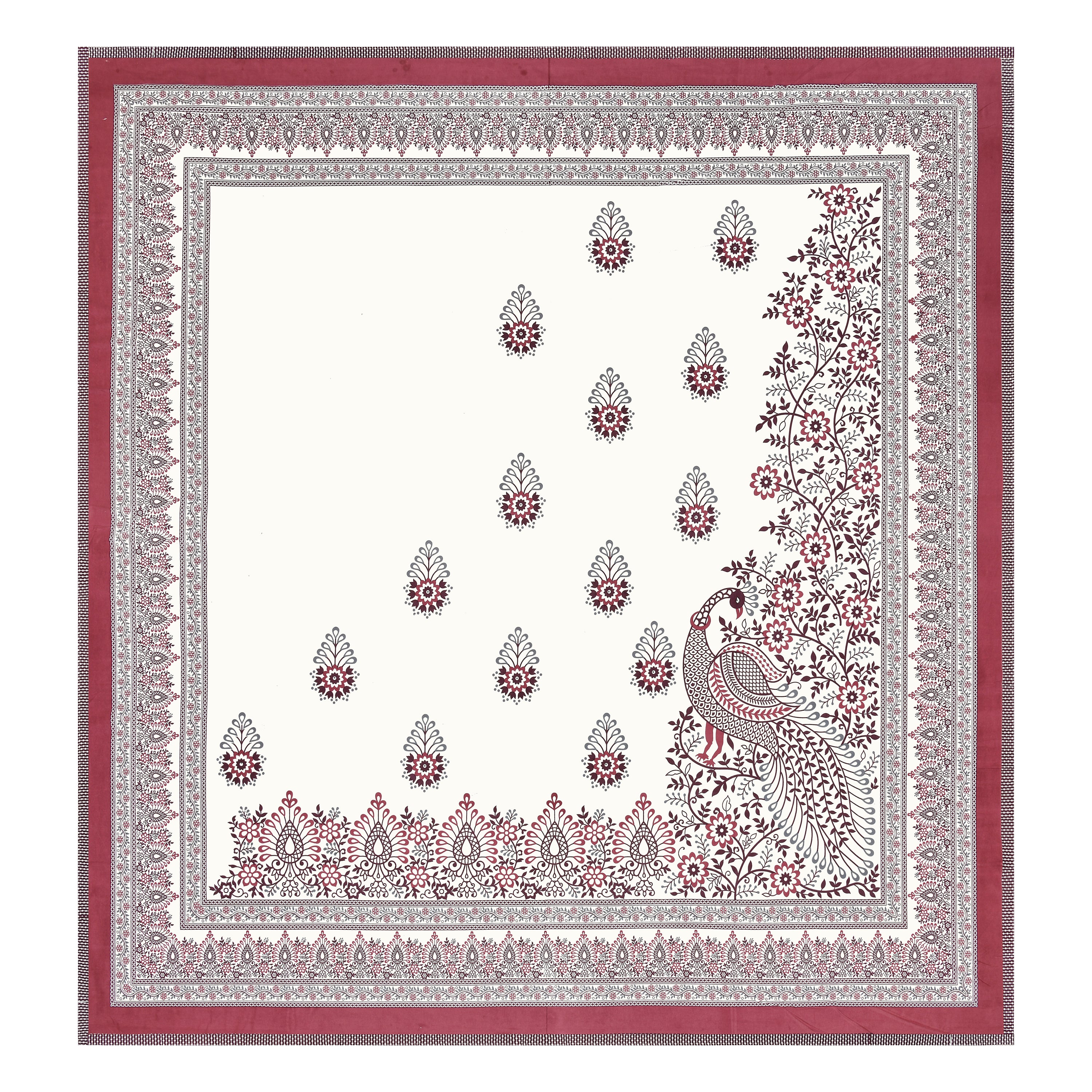 Pure Cotton King Size Bedsheet 108x108 Inch | White Peacock Print