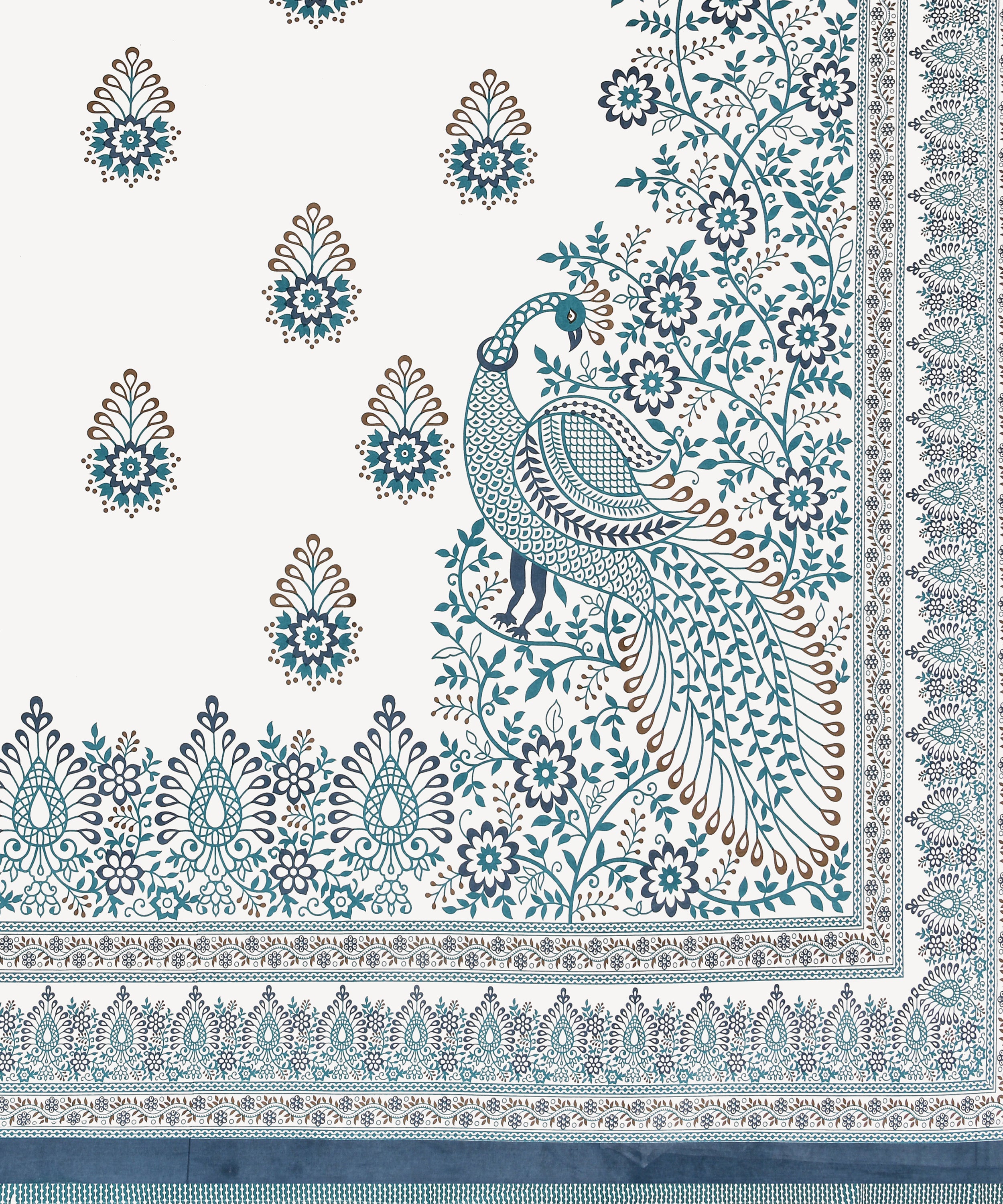 Royal Peacock Floral Print King Size Bedsheet with 2 Pillow Covers