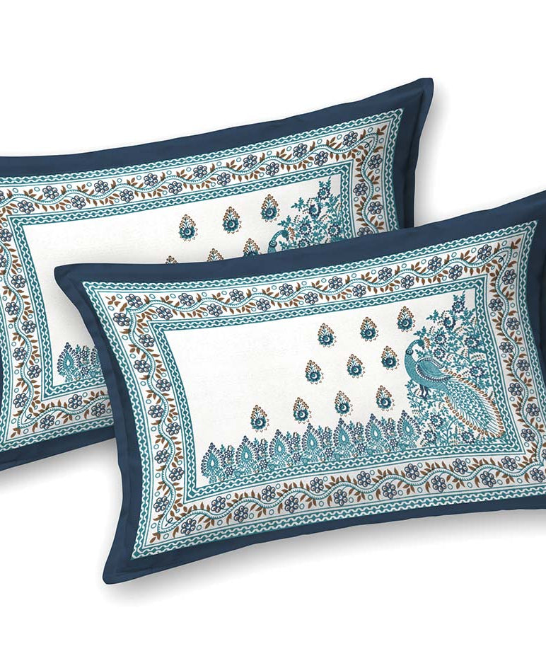 Royal Peacock Floral Print King Size Bedsheet with 2 Pillow Covers