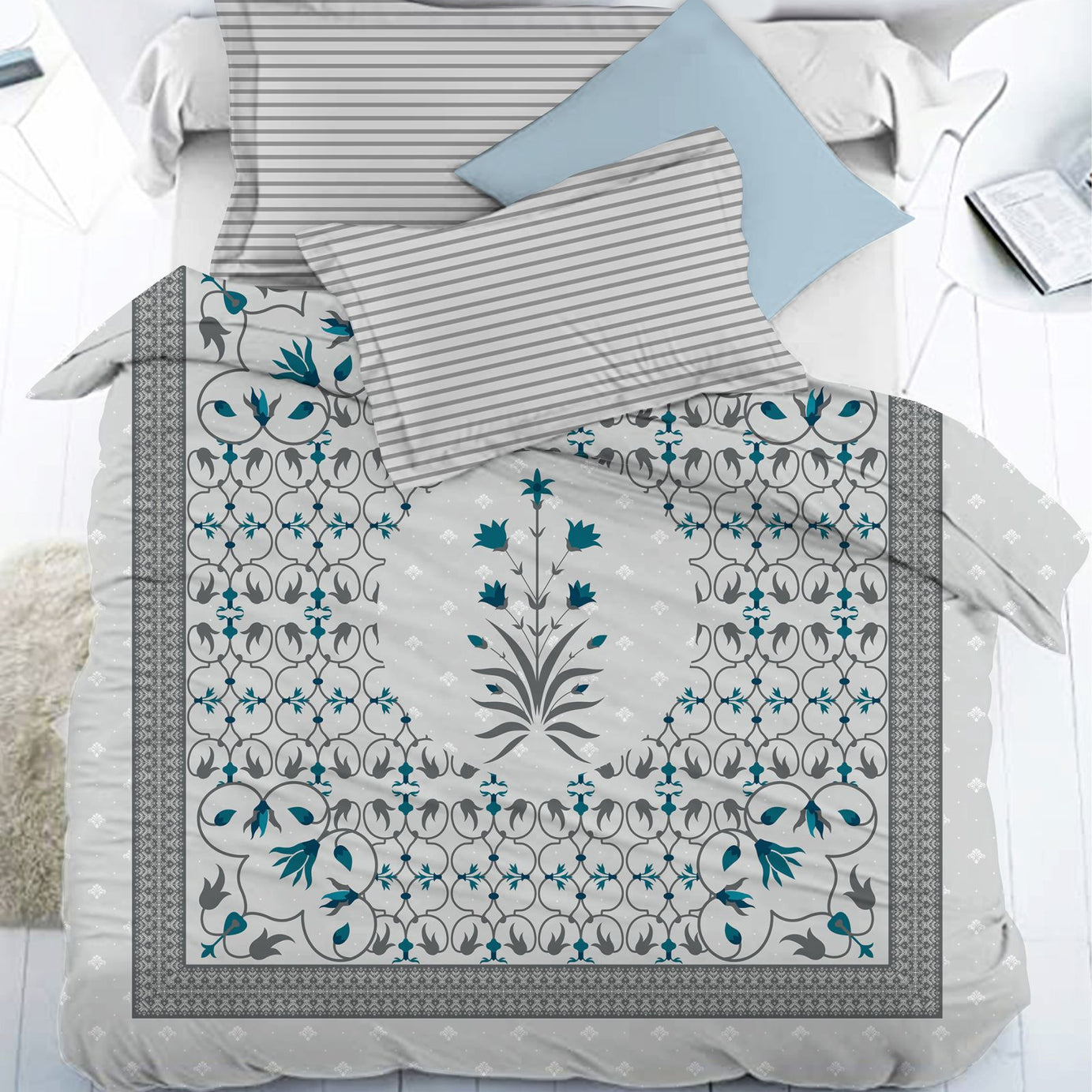 Chambray Floral King Size Bedsheet 108x108 Inch