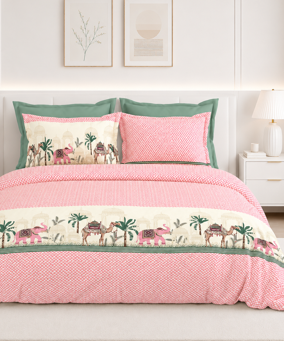 Pink Royal Safari Premium Cotton Bedsheet Set
