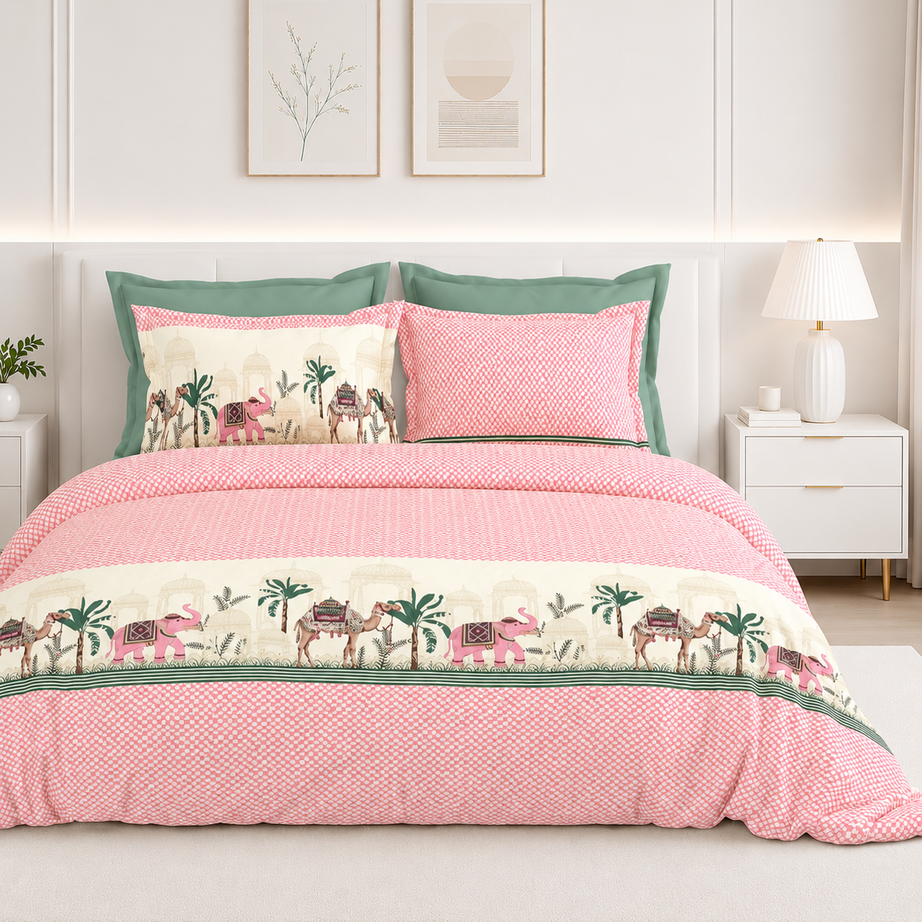 Pink Royal Safari Premium Cotton Bedsheet Set