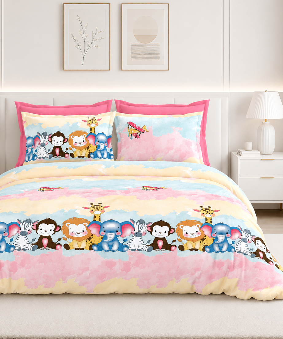 Pink Jungle Friends Kids Bedsheet Set
