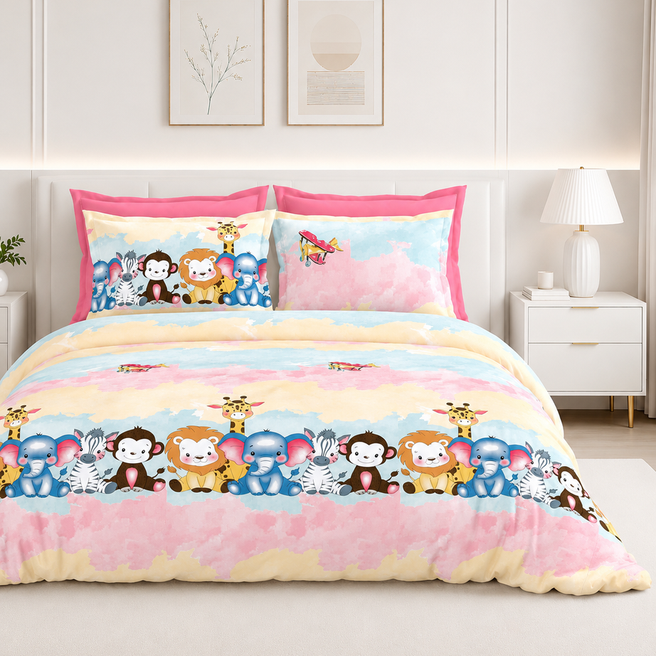 Pink Jungle Friends Kids Bedsheet Set