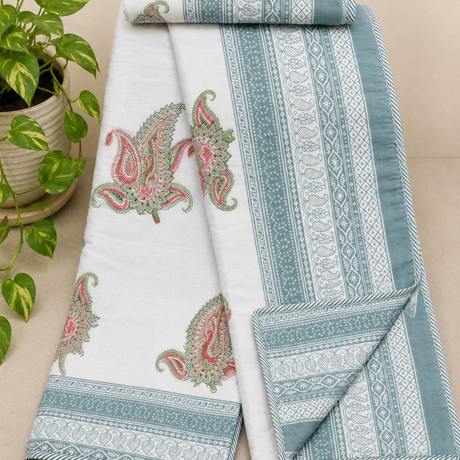 Sage Paisley Heritage Pure Cotton Malmal Double Dohar
