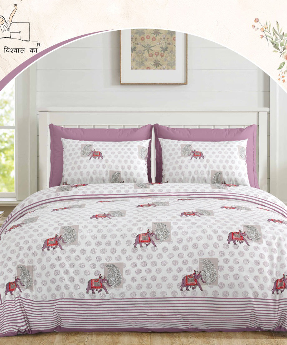 Rajwada Elephant Print King Size Bedsheet – Pink Edition