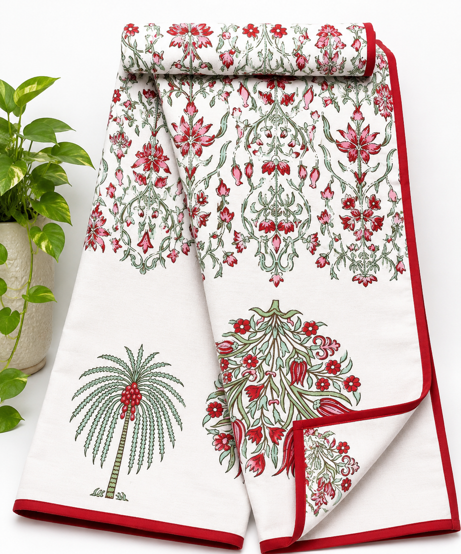 Crimson Blossom Garden Pure Cotton Malmal Double Dohar