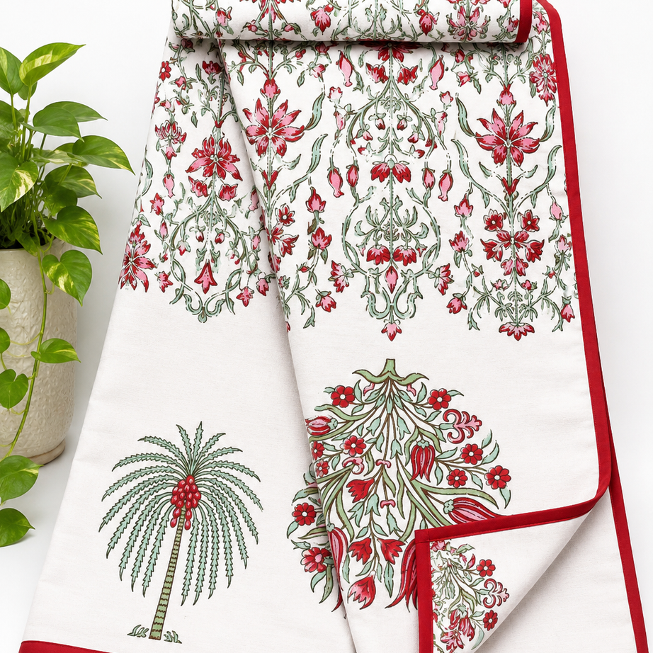 Crimson Blossom Garden Pure Cotton Malmal Double Dohar