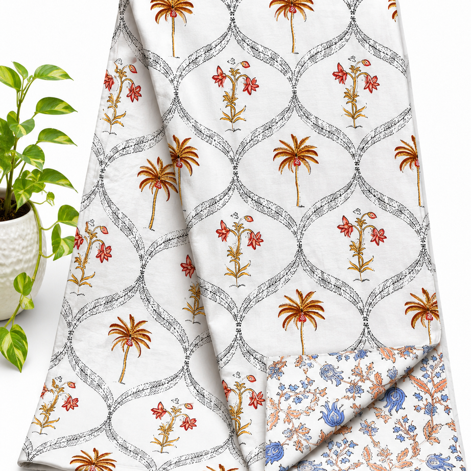 Palm Grove Floral Pure Cotton Malmal Double Dohar