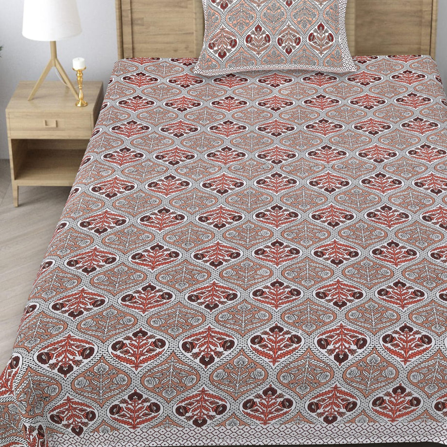 Dream Brown Floral Single Bedsheet – 63x90 Inch