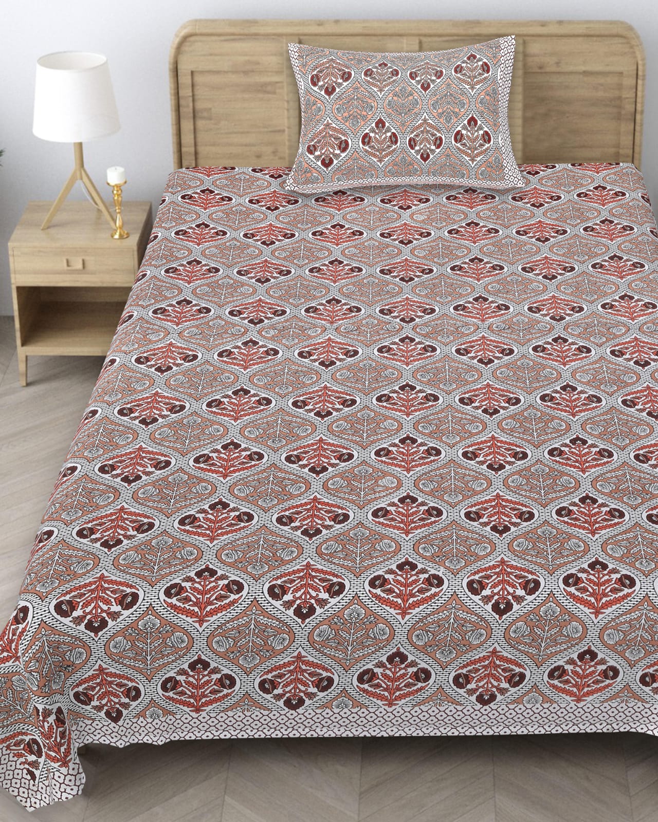 Dream Brown Floral Single Bedsheet – 63x90 Inch