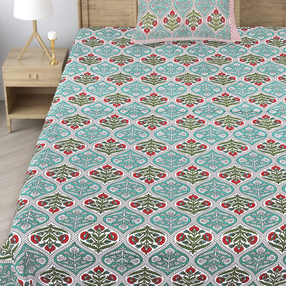 Dream Green Floral Single Bedsheet – 63x90 Inch