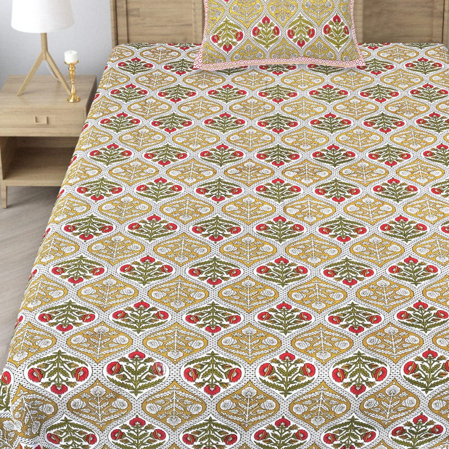 Dream Yellow Floral Single Bedsheet – 63x90 Inch