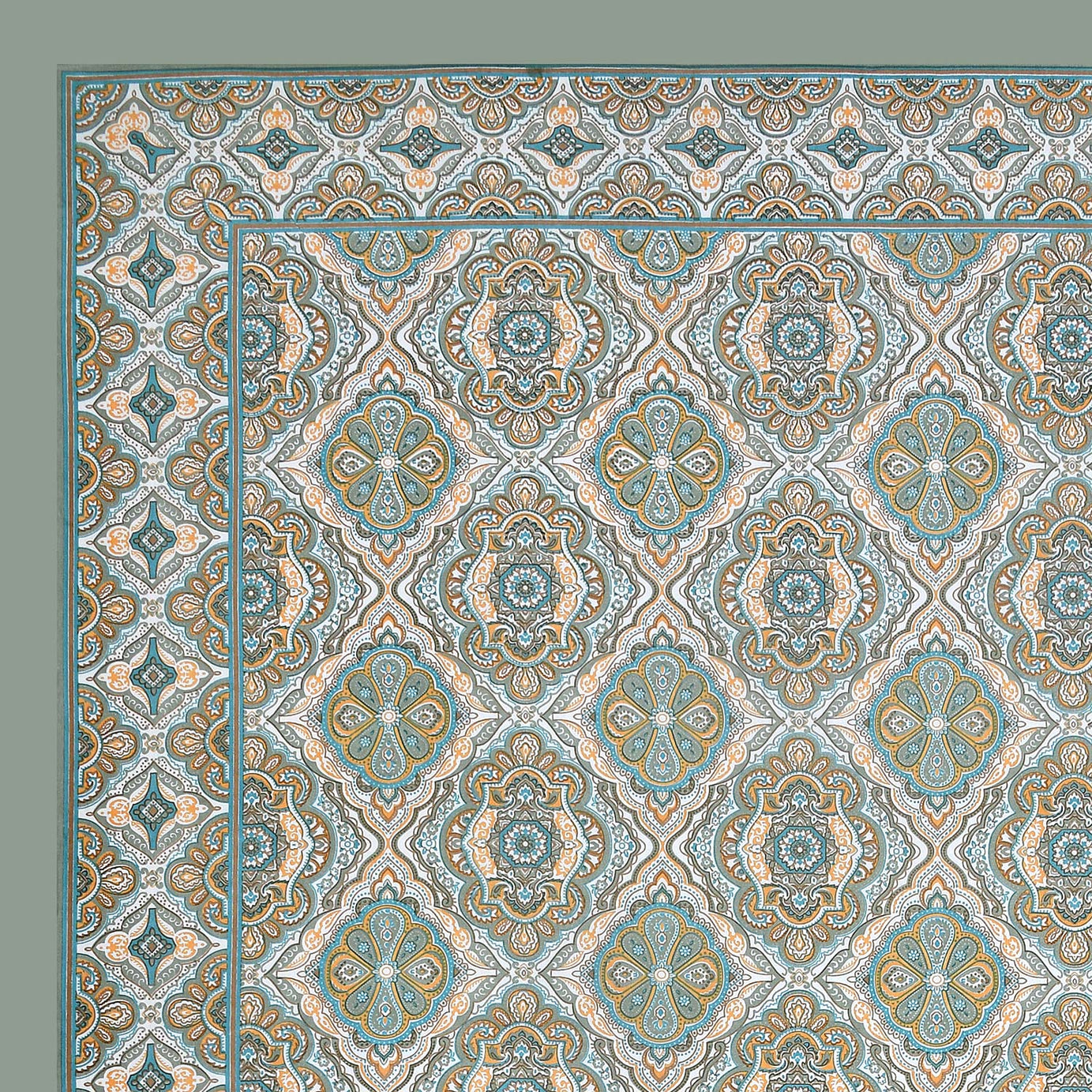 King Size Ethnic Floral Print Bedsheet – Green & Blue