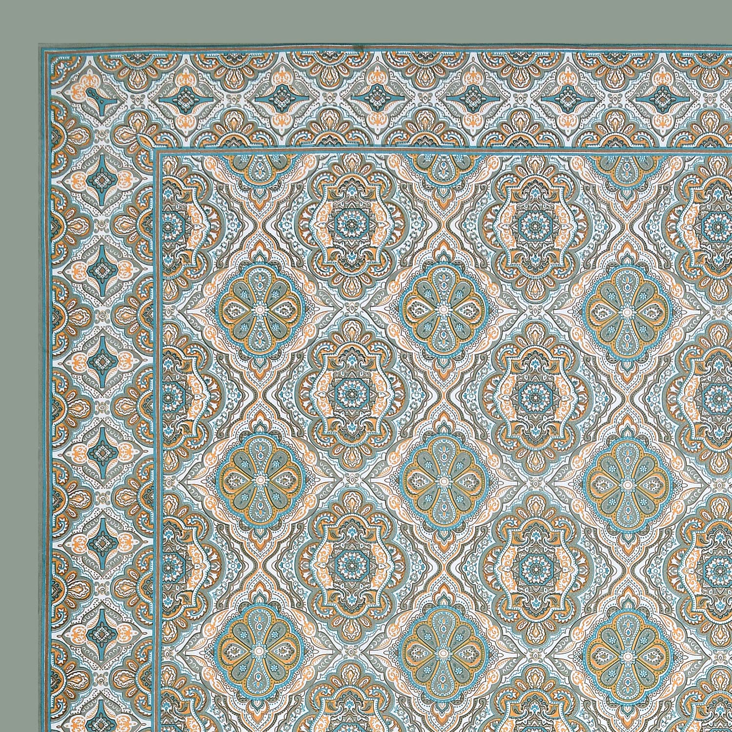King Size Ethnic Floral Print Bedsheet – Green & Blue