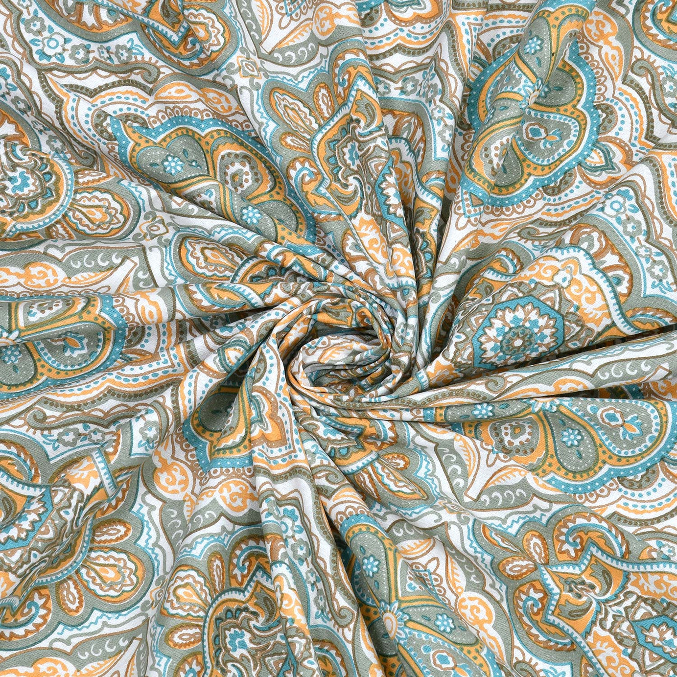 King Size Ethnic Floral Print Bedsheet – Green & Blue