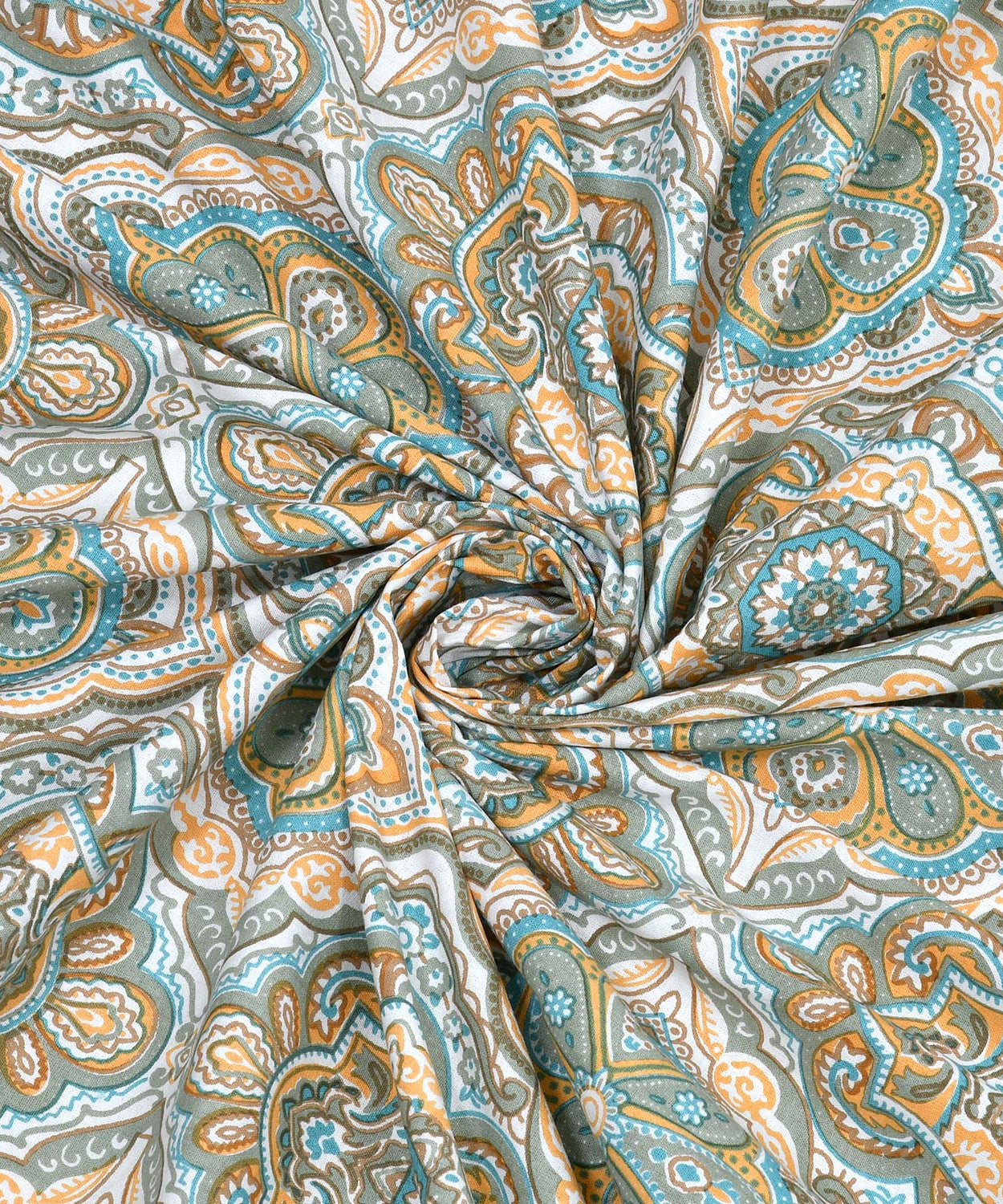 King Size Ethnic Floral Print Bedsheet – Green & Blue