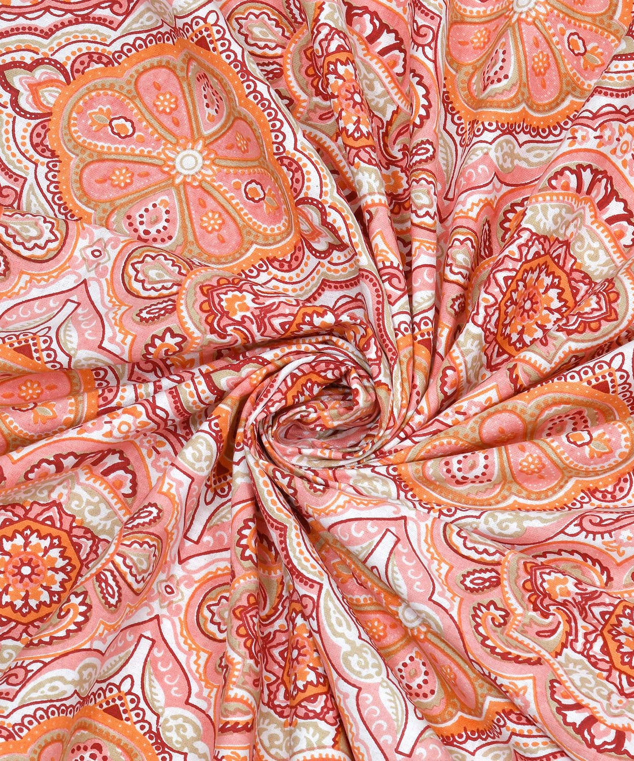 King Size Ethnic Floral Print Bedsheet – Pink & Peach
