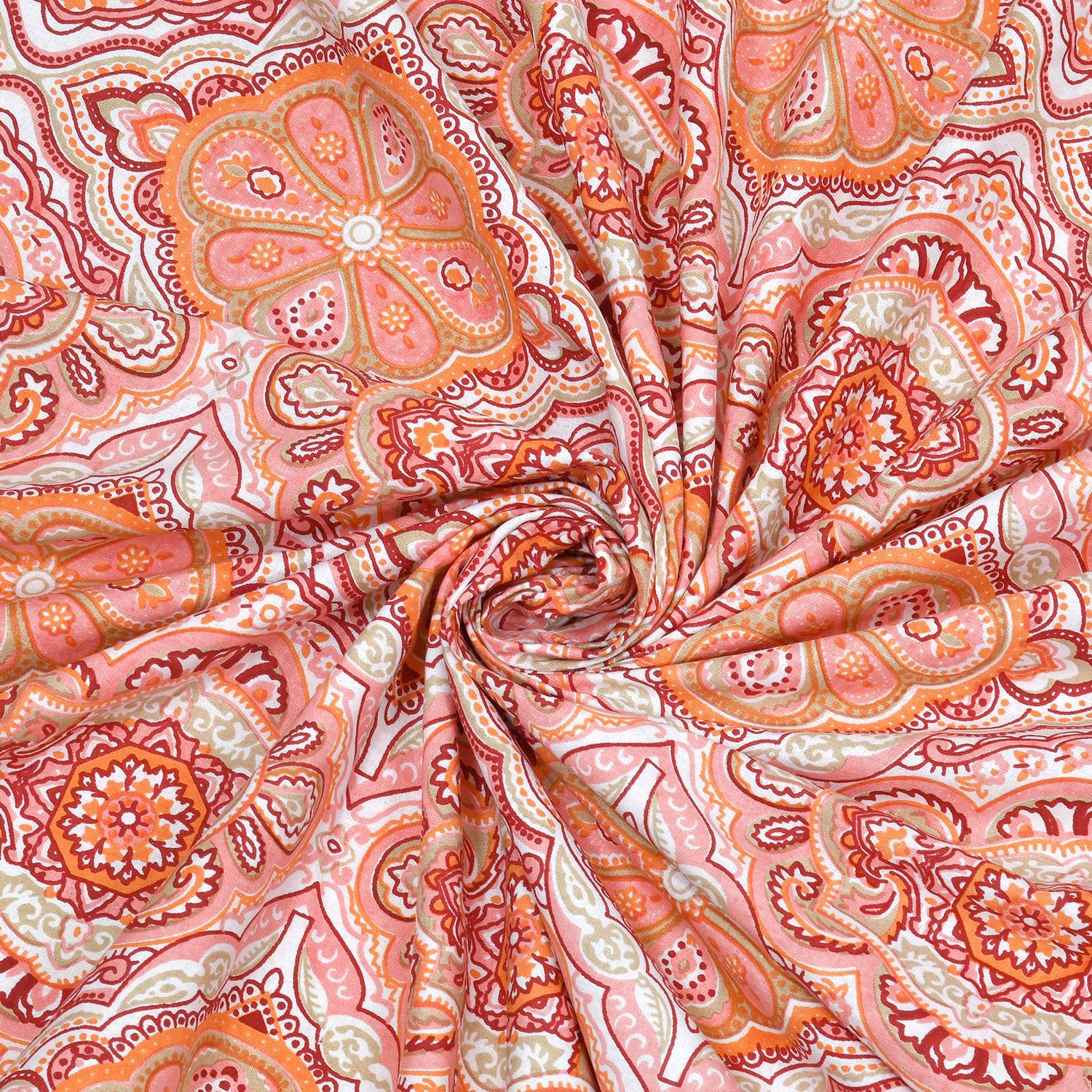 King Size Ethnic Floral Print Bedsheet – Pink & Peach