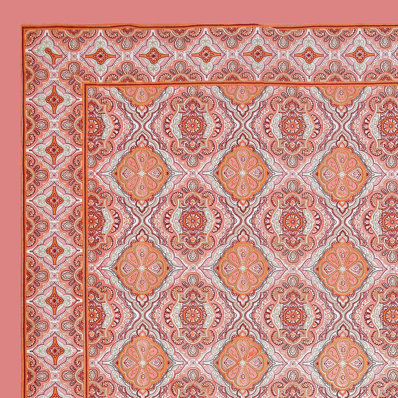 King Size Ethnic Floral Print Bedsheet – Pink & Peach