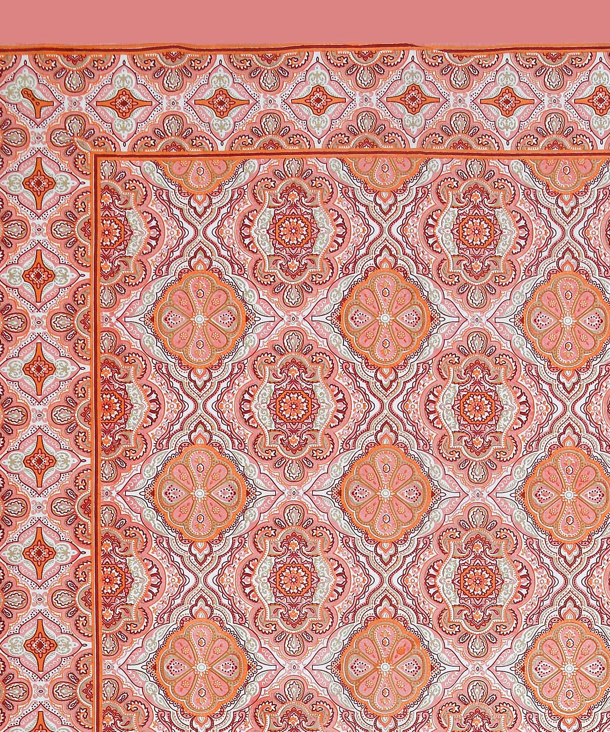 King Size Ethnic Floral Print Bedsheet – Pink & Peach
