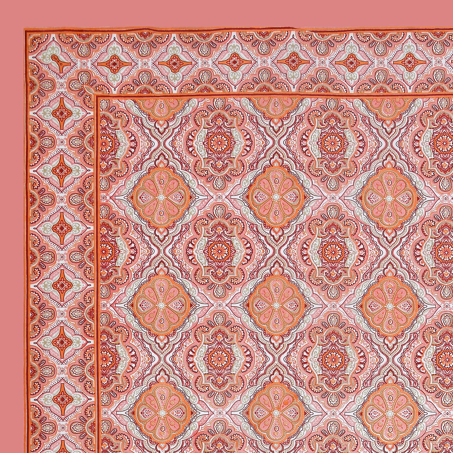 King Size Ethnic Floral Print Bedsheet – Pink & Peach