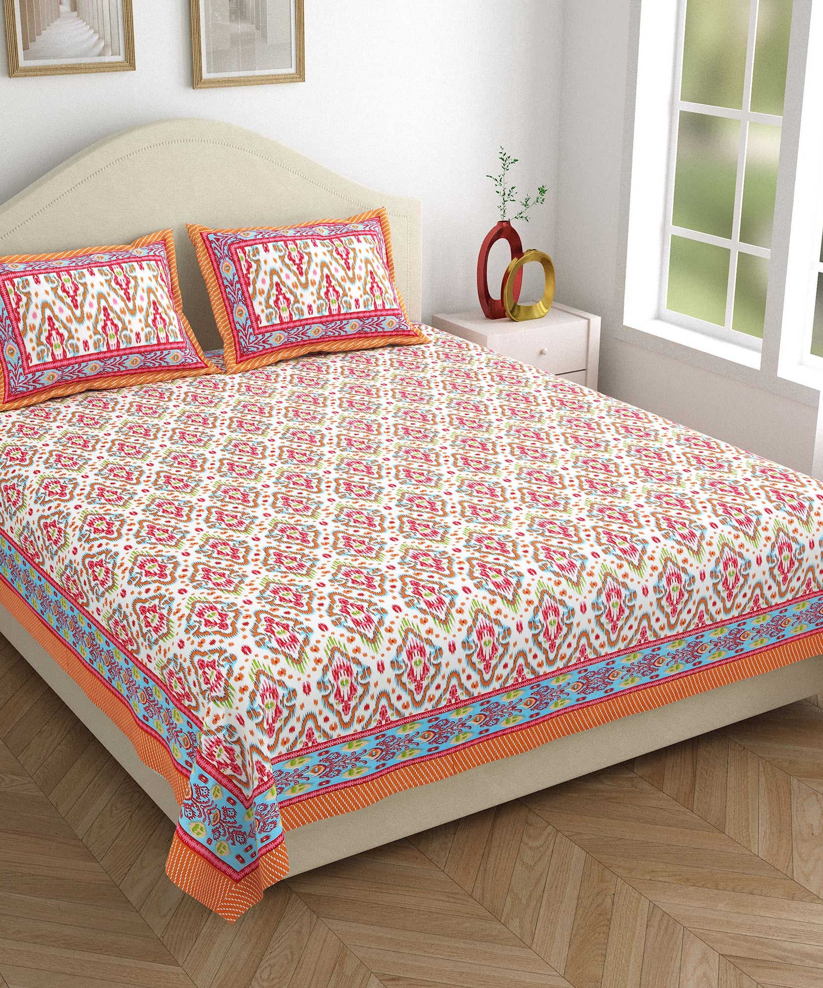 Ekkat Royale Orange Pink King Size Bedsheet