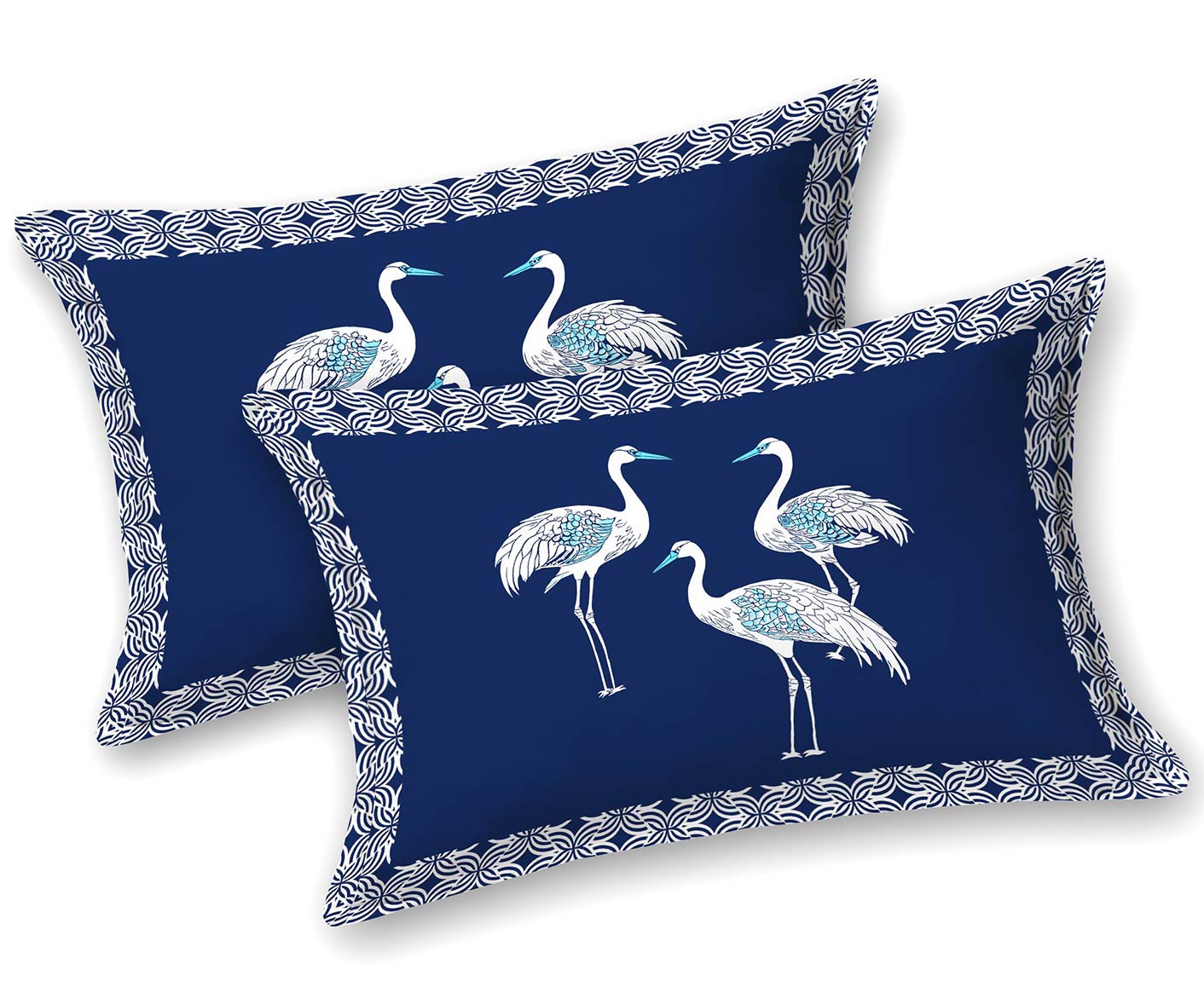 Blue Crane Floral King Size Bedsheet with 2 Pillow Covers