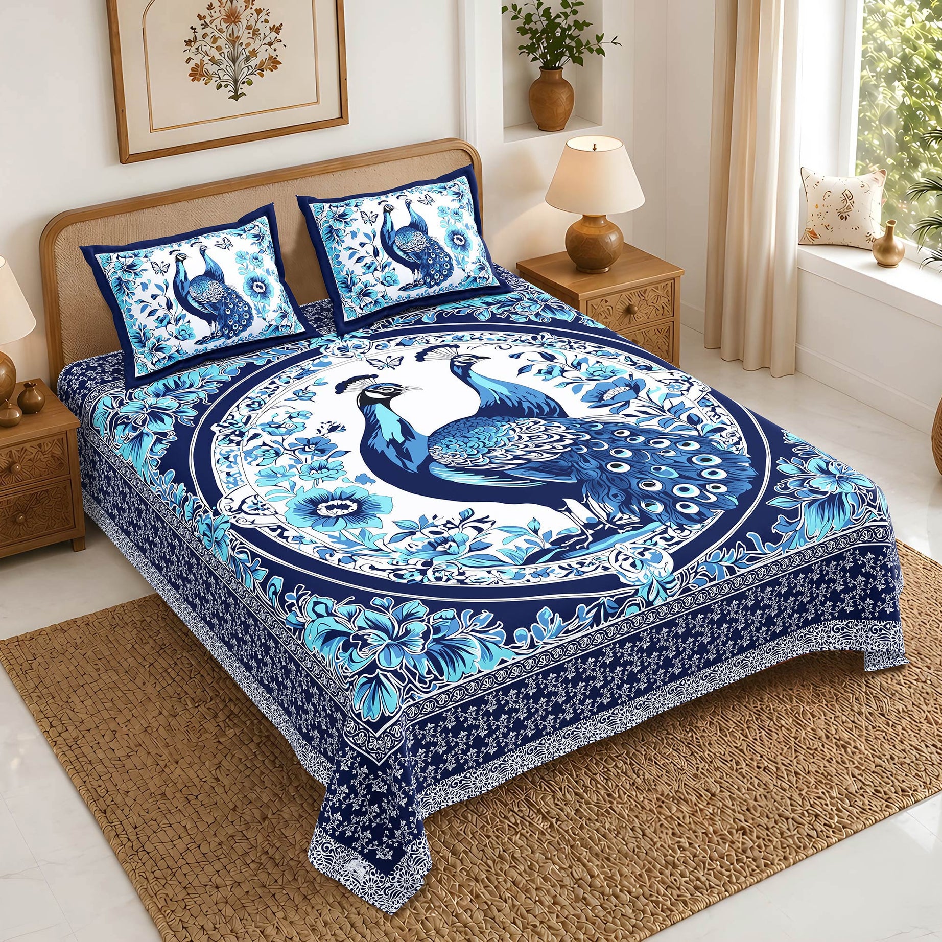 Royal Peacock Floral Designer Bedsheet