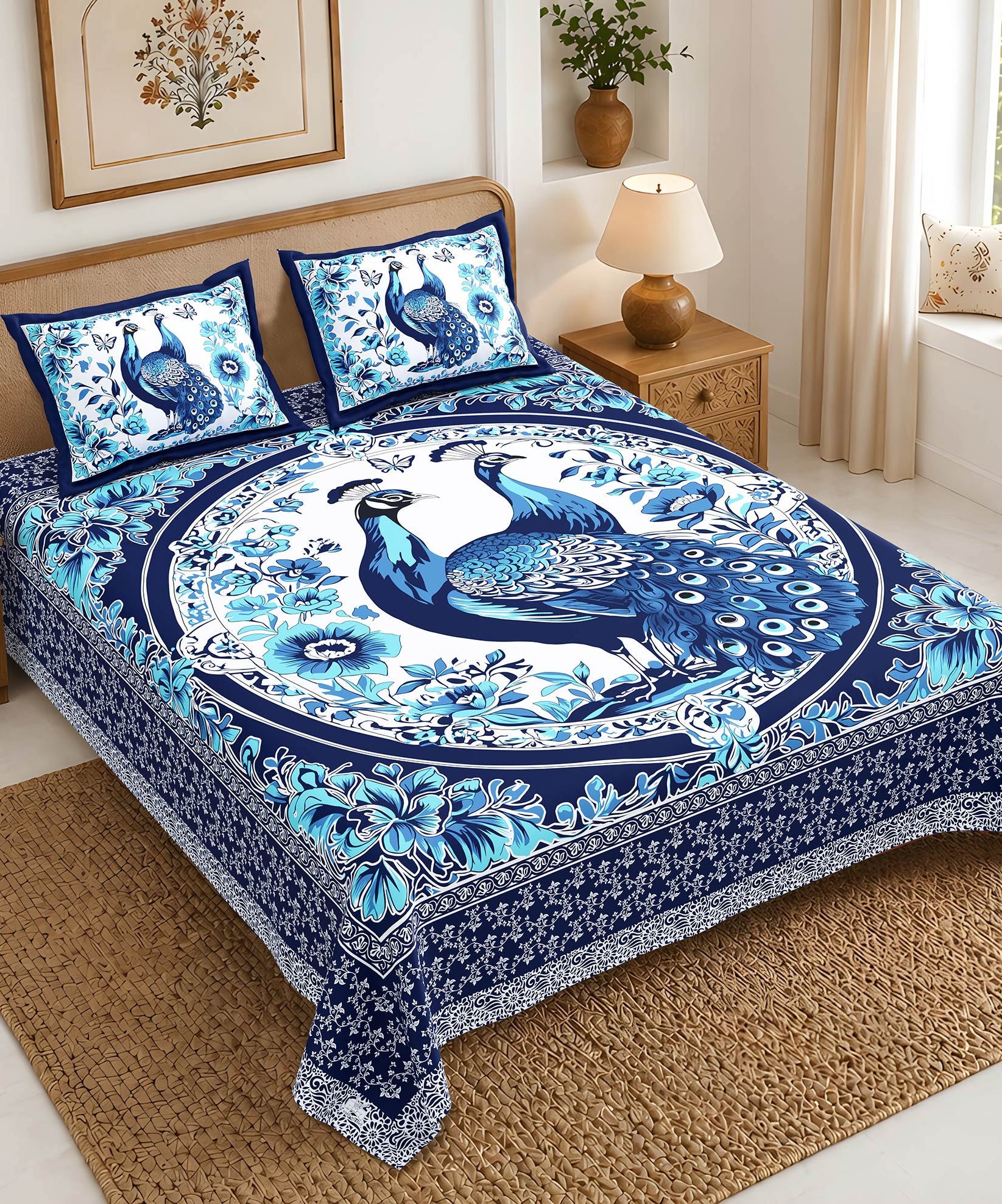 Royal Peacock Floral Designer Bedsheet