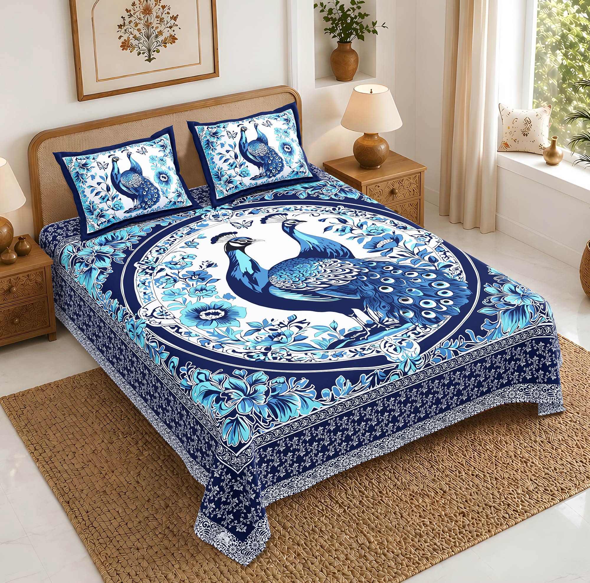 Royal Peacock Floral Designer Bedsheet